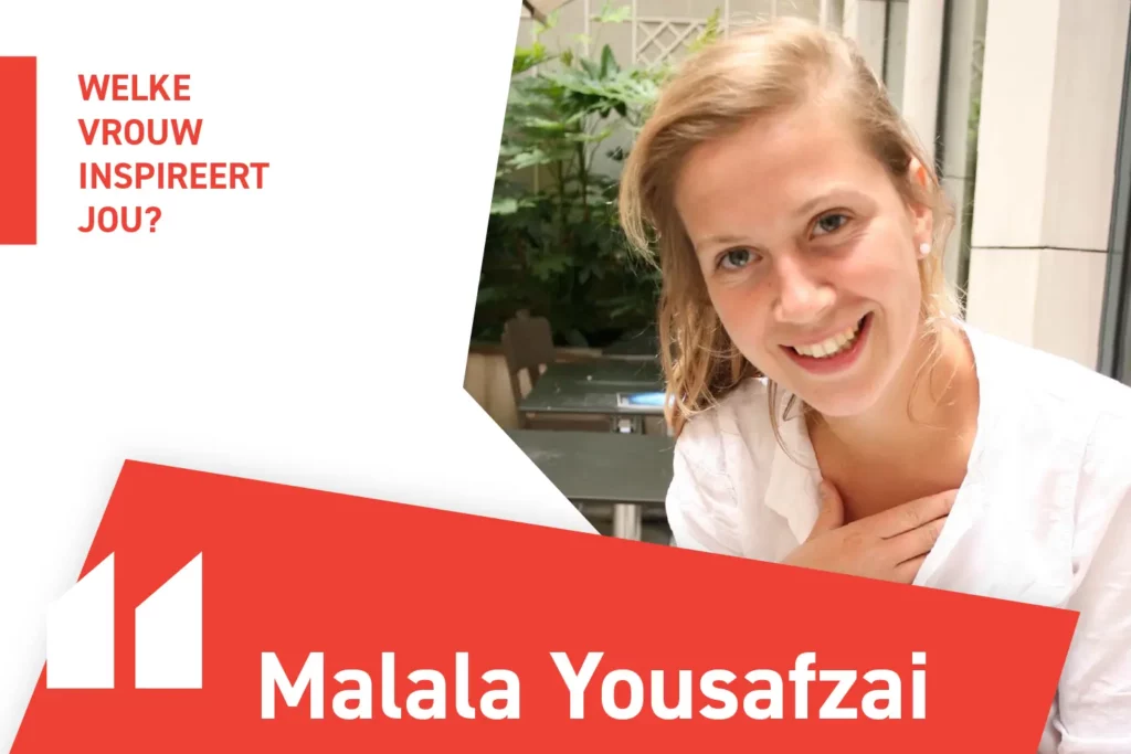 Grafische Renotec‑visual voor Internationale Vrouwendag 2025 met een citaat over Malala Yousafzai. De linkerkant toont een rood vlak met tekst en een quote‑icoon. Rechts staat een vrouw.